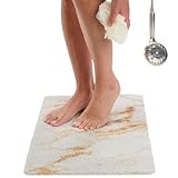 Enkosi Loofah Non Slip Shower Mat – Anti Slip Bath Mat - Inside or Out, Tub, Walk-in Stall, Bathtub - Floor Safety Bathroom Mats – Cushioned, PVC Quick Dry with Drain Holes (Marble White Gold 24x16)