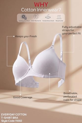 Image of Van Heusen Women's Cotton T-Shirt Bra|16 Hour Comfort|Everyday Bra|Breathable Perforated Cups|Anti Bacterial Tech|Sweat Absorbent|Padded|Wireless|Coverage|No Slip Soft Straps|Detachable Straps