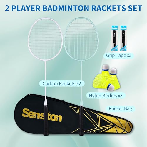 Image of Senston Professional Badminton Rackets Set of 4 - Carbon Fiber, 6 Shuttlecocks, 4 Grips & Bag for Backyard Games | 90g Lightweight