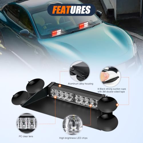 Image of Nilight 16LED Red White Dash Strobe Light Cigarette Lighter Plug | Dual-Switch 2-in-1 Deck Split Flashing Lights for Truck Construction Pickup Interior Front /Rear Windshield Mount 30 Modes