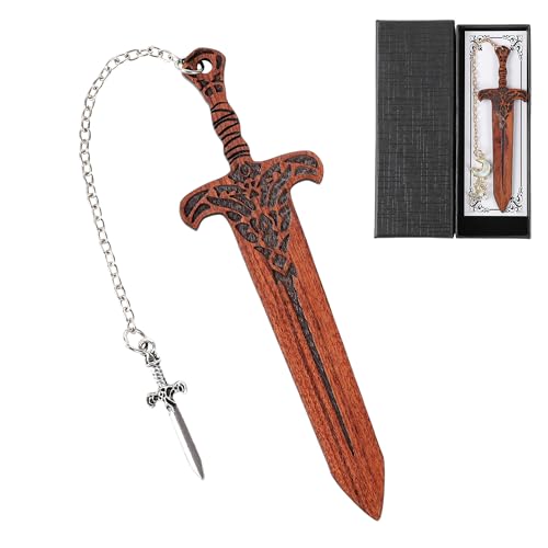 Berirexrion Fantasy Sword Wooden Bookmark - Cool Vintage Book Marks Gifts for Reading Men Wood Page Markers Novel Fans Lovers Boys Kids Reader Bookish Bookworm Student Teacher School Birthday Supplies