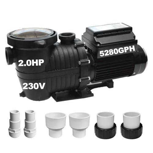 Variable Speed Pool Pump, 2.0HP, CEC & DOE compliant, 230V, 6420 GPH high flow. Energy-efficient VFD motor, strong suction, self-priming, for in/above-ground pools, with 1.25", 1.5" & 2" unions