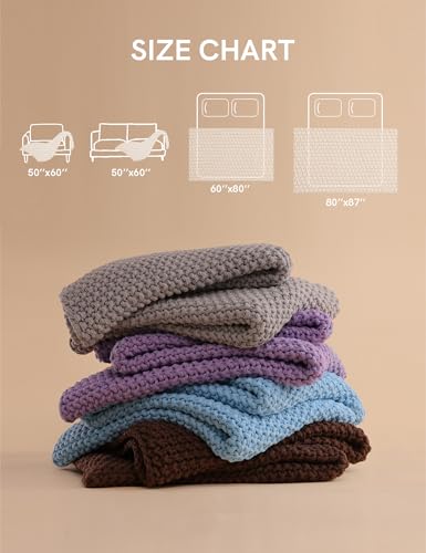 YnM Chunky Cotton Knit Throw Blanket, Cable Knit Throws for Bed Couch Sofa, Decorative Piece for Farmhouse Modern Boho Rustic Scandinavian Chic Vibe, Chocolate Brown 50x60 Inches by YnM - Used condition - Image 14