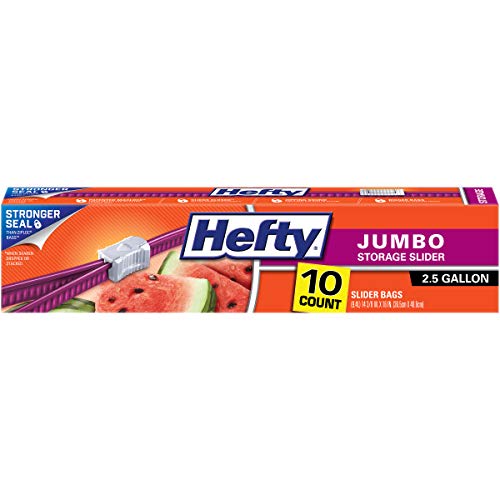 Image of Hefty Slider Jumbo Storage Bags, 2.5 Gallon Size, 10 Count (Pack of 9)