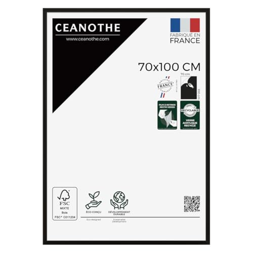 Ceanothe Cadre Photo 70x100 cm en Bois Noir, pour Exposition et Idéal pour A1 et Affiche Poster Cinema, Collection Essentiel Verre Acrylique Incassable Fabriqué en France