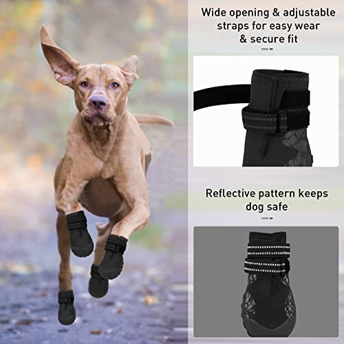 Dog Shoes For Large Medium Dogs, Waterproof Dog Booties With Reflective Strap Anti Slip Rubber Sole - Comfortable Dog Hiking Boots Paw Protectors For Walking Jogging Indoor Outdoor Hardwood Floor #TOP3