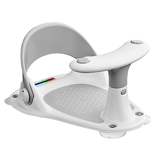 Asiento de baño para bebé, antideslizante, para bebés a partir de 6 meses, sentado en posición vertical, soporte plegable, bañera para bebés, ayuda para el baño con termómetro de agua/4 ventosas