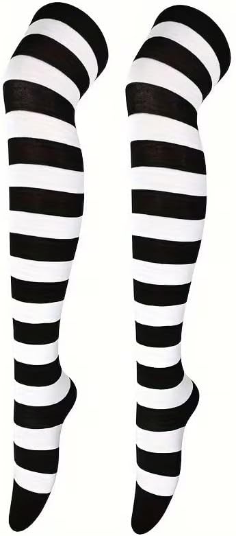 Striped Thigh High Socks for Women & Girls | Black & Green Long Knee High Socks | Soft Stretchable Over Knee Socks for Casual, Party Knee High Knitted Casual Boot Socks
