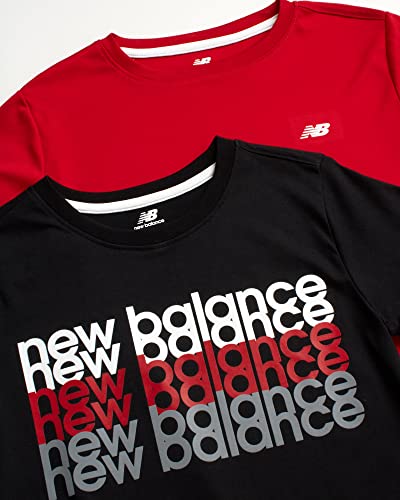 New Balance Boys' Active T-Shirts - 4 Pack Athletic Performance Dry Fit Sports Tees (4-20), Size 10/12, Black/White #TOP1