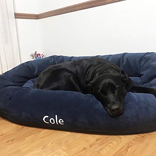 Image of Majestic Pet Personalized Bagel Dog Bed - Machine Washable - Soft Comfortable Sleeping Mat - Durable Supportive Cushion Custom Embroidered - Available Replacement Covers - Small Navy Blue