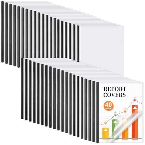 JOERSH 40Pcs Clear Report Covers with Sliding Bar, 40 Sheet Capacity Plastic Binder Paper Protector, Report Folders with Clear Cover for Resume File Documents, Black