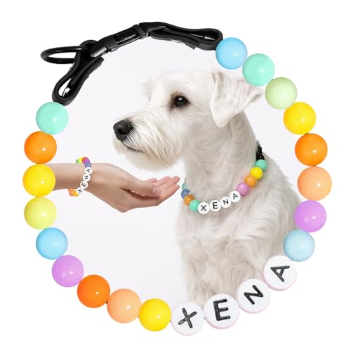 Hundehalsband Personalisiert mit Namen, Niedliches Hundehalsband Perlen für Hunde und Katzen, Dekorative Hundehalskette für Den Hundegeburtstag, Kostenlose passende Freundschaft Armband Hund Kragen