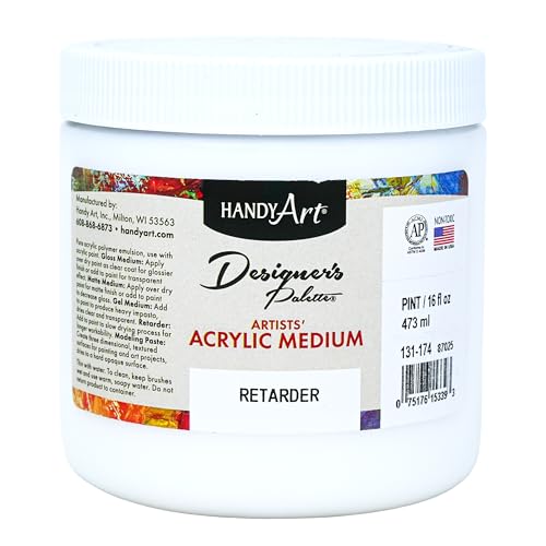 Handy Art Acrylic Retarder, 16 oz, Slows Paint Drying Time, Acrylic Medium Painting Additive for Extended Workability, for Wet-in-Wet Applications, Certified Safe & AP Non-Toxic, Made in USA