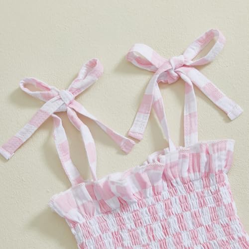 Image of Thorn Tree Toddler Girl Clothes Plaid Printed Sleeveless Pleated Camisole Linen Pants Set Baby Summer Outfits