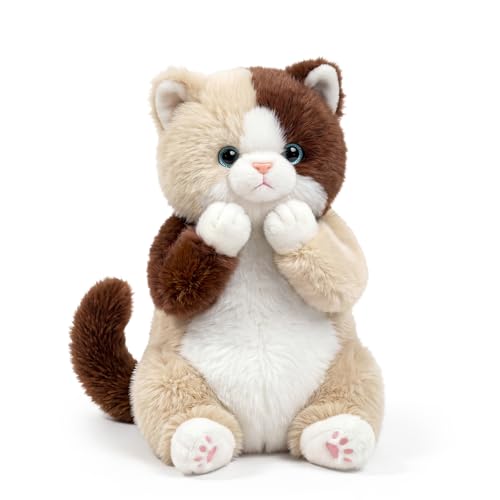 PEACH CAT Calico Cat Stuffed Animal 14" Cute Kitten Plushies Soft Plush Toys Gifts for Kids Brown