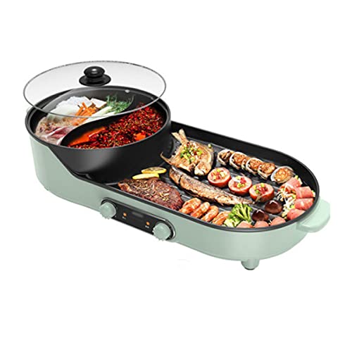 HIZQ Barbacoa Eléctrica Portátil, Sartén De Barbacoa Multifuncional Para Hogar Barbacoa De Doble Propósito Olla Caliente Grill Parrilla Gran Capacidad, Antiadherente