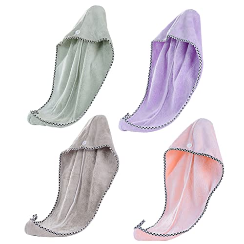 Balacoo Touca De Banho De Lã Coral 4 Unidades Turbinas Para Secagem De Cabelo Para Mulheres Toalha D