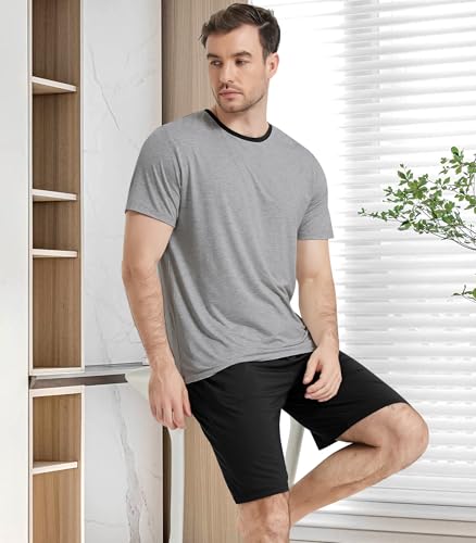 Image of NACHILA Men's Pajama Set, Cooling Bamboo Viscose Short Sleeve Top & Shorts