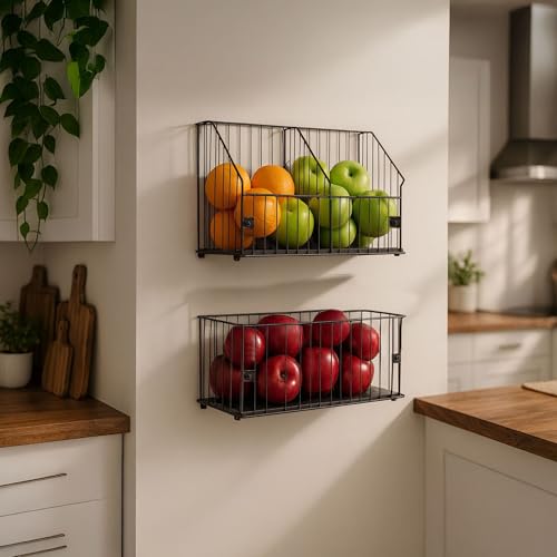 Fruteira de Parede Aramado Cozinha Cesto Frutas Kit 1P e 1G