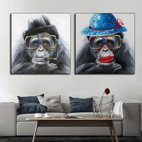 Singe fumeur gorille avec lunettes pour salon moderne et audacieux