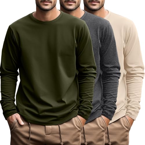 Ficerd 3 Pack Men's Big and Tall Shirts Long Sleeve Cotton
