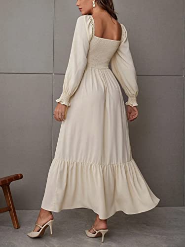 CHARTOU Women's Square Neck Long Puff Sleeve Smocked Pleated A-Line Flared Dress4