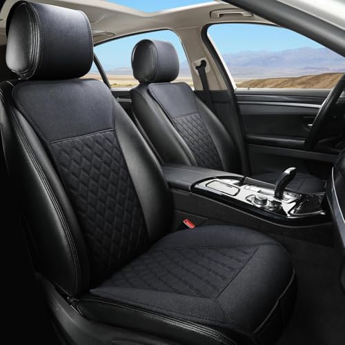 GIANT PANDA Fundas de asiento de coche de lona, transpirables y suaves, universales para el 90% de los coches, SUV y camiones, diseño de rombos, color negro