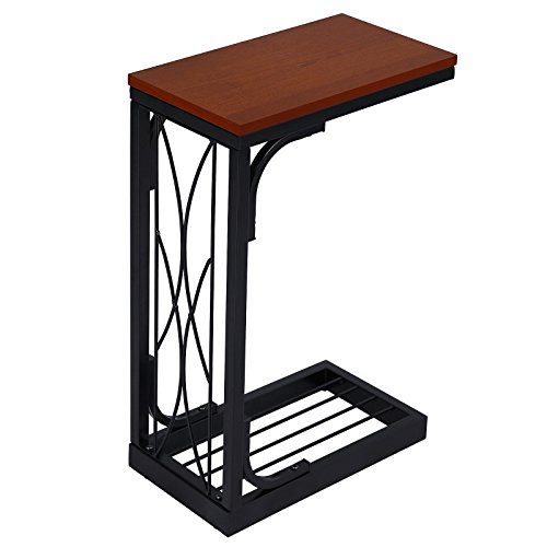 VASAGLE Snack Table Heavy-Duty Sofa Side Table for Living Room with Brown Wood