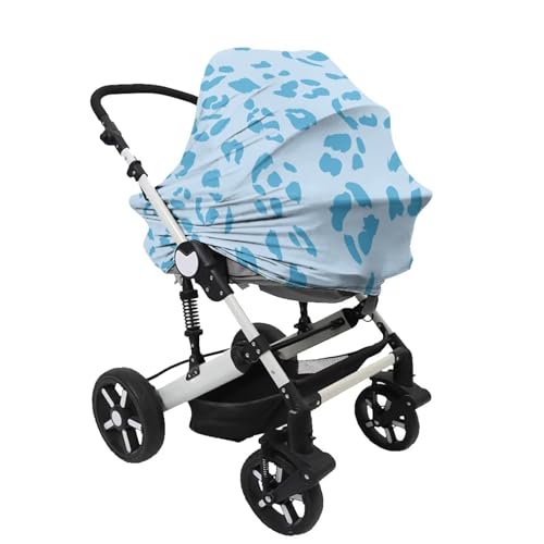 Image of Forchrinse Blue Leopard Print Baby Car Seat Cover Girls Boys Breastfeeding Nursing Cover Soft Stretchy Multi Use Cover for Shopping Cart /High Chair /Stroller