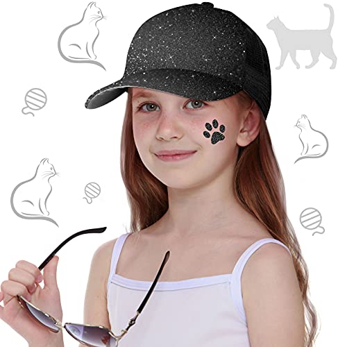 Geyoga Girls Glitter Hat Ponytail Baseball Hat For Little Girl With High Bun Messy Ponytail Hole Visor Cap (Sky Blue, Black,2 Pieces) #TOP4