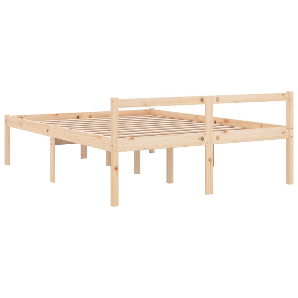 Massivholz Kiefer Seniorengerecht 45 cm Sitzhöhe Schlafzimmer Modern Braun | Seniorenbett 160x200 cm Massivholz Kiefer Bettgestell mit Kopfteil Hohe Sitzhöhe Stauraum Kiefernholz
