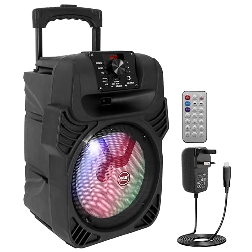 Pyle Speaker Bluetooth Portatile, Ricaricabile da 400W con Subwoofer da 20,32 cm, Ingressi USB/MP3/FM Radio/ 0,635 cm per Microfono, LED Multicolori, Batteria Ricaricabile Integrata con Telecomando