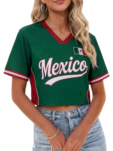 Soccer Cup Mexico Jersey 2026 World Cup Brasil Shirt Argentina Jersey Women Y2k V Neck Crop Tops Soccer Fan Tops Summer Casual