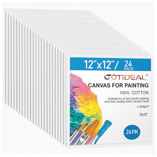 GOTIDEAL 24x12 canvas boards, 12x12 primed (24pc)
