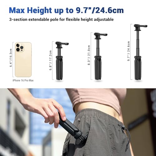 JJC Extendable Mini Selfie Stick Tripod, 9.7” Portable Handle Grip Accessories for Action Camera Gopro Hero 13 12 11 10 DJI Action 6 5 Pro 4 3 Pocket 3 Insta360 X5 X4 Air Ace Pro 2 AKASO-Black by JJC - Image 3