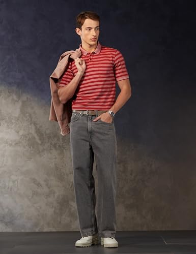 Image of Peter England Men's Cotton-Polyester Blend Striped Polo T-Shirt | Casual Wear | Durable & Trendy