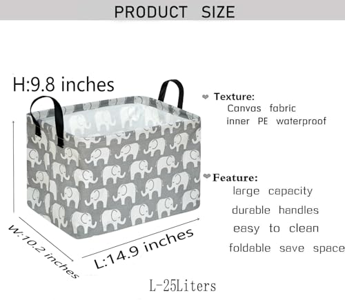 Image of Kid Storage Basket Gift Shelf Basket Toy Storage Bin, Nursery Basket Organizer Box for Children Room Deco With Handles (Elephant)