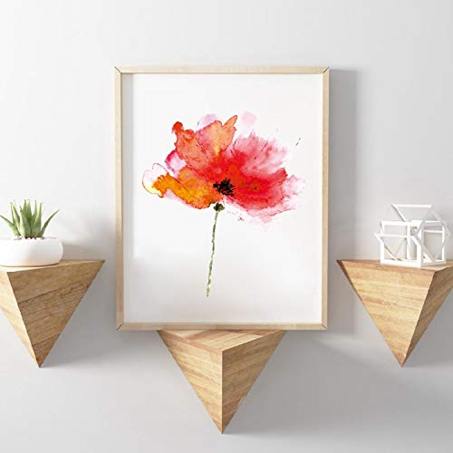Aquarelle fleur de pavot rouge deco murale zen pour chambre et bureau