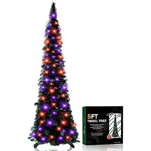 Lametta, Halloween-Baumdekoration, Timer, 50 LEDs, orange, lilafarben, Spinnennetz Cover