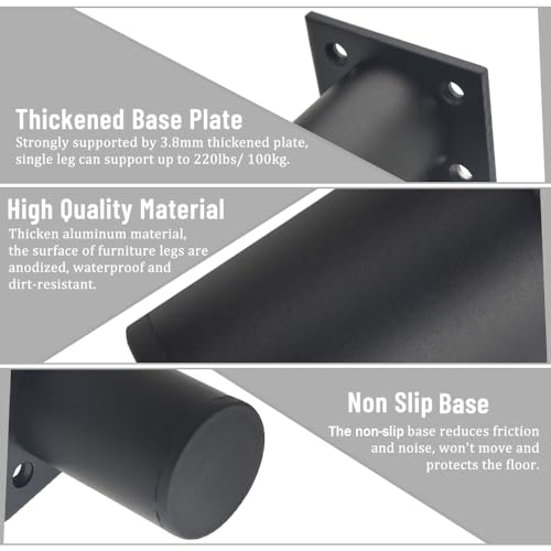 WMYCONGCONG 8 Pcs Furniture Legs Metal Cabinet Leg 6cm Adjustable Aluminum Alloy Cabinet Desk Sofa Legs Furniture Replacement Legs Corner Risers Heavy Duty Table Chair Leg Extenders - Image 4