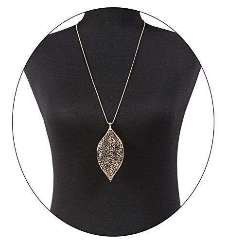 NLCAC Filigree Leaf Pedant Necklace Snake Chain Gorgeous Hollow Leaf Necklace for Women - Image 3