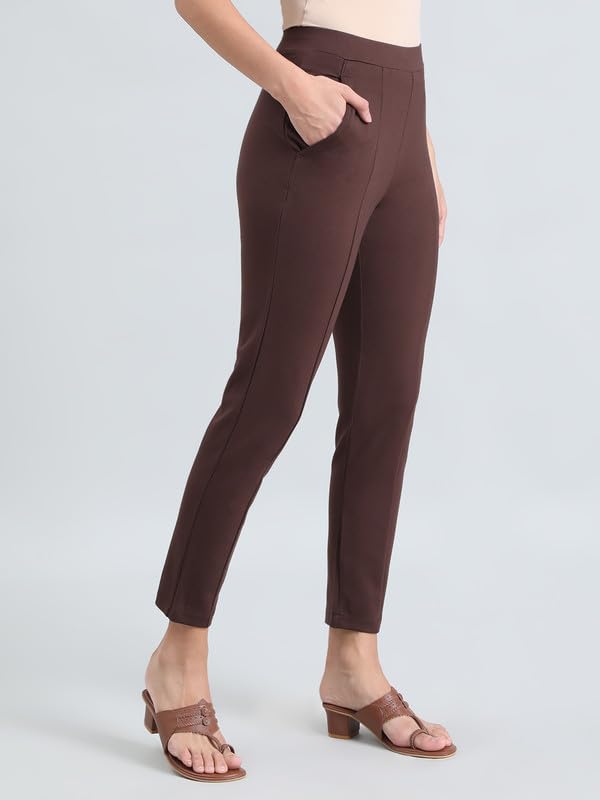 Image of GO COLORS Viscose Stretch Blend Ponte Pants Full Length for Women| Breathable, Mid Rise