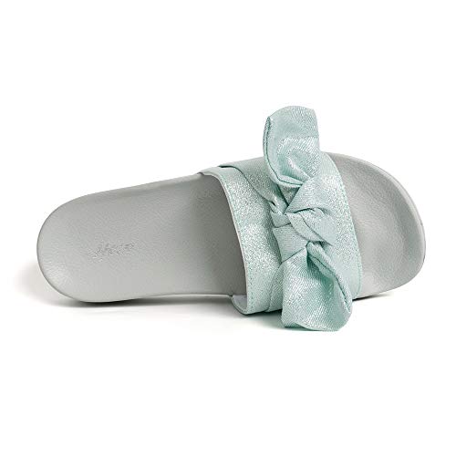 Image of FUNKYMONKEY Women's Bowknot Slides Sandals Comfort Casual Beach Slippers | Soft Denim Fabric Upper & Comfortable EVA Sole, Lightweight Slip-On Slides for Summer, Beach, Pool, and Daily Casual Wear