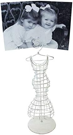 MY SWANKY HOME Elegant White Iron Wire Hourglass Dress Form Set 2 Jewelry Photo Holder 11 in