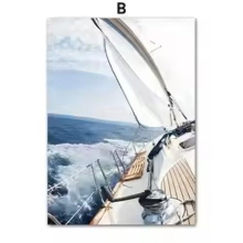 Voilier blanc impression toile abstraite 60x80 cadre bleu mer - 2