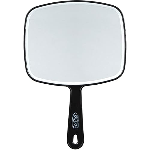 ForPro Premium Hand Mirror with Handle, 6.3” W x 9.6” L, Multi-Purpose Handheld Mirror with Distortion-Free Reflection, Black