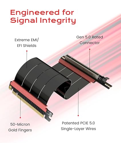 Image of LINKUP PCIE 5.0 Riser Cable | for Vertical GPU Mount | Left Angle | Graphics Card GPU Ready | Usable with PCIe 4.0 & RX 9070 / RTX5090 | 20cm (Total Length: 24cm)