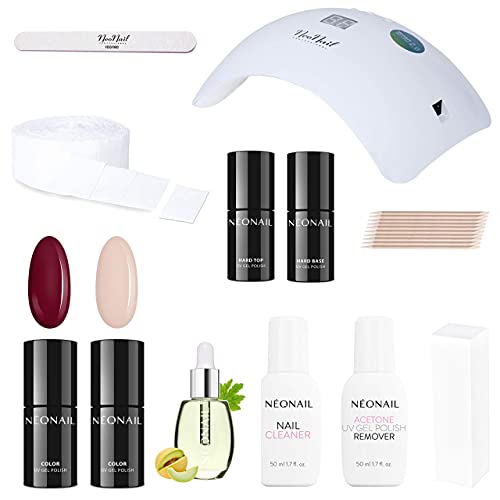 Neonail Starter Set With Led Lamp 2x Nail Polish Burgundy Beige Base Top Cleaner Amazon De Beauty 