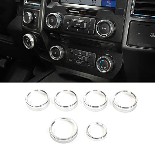 for F150 Air Conditioner Switch & Trailer & 4WD & VOL Knob Button Trim for Ford F150 XLT 2016 2017 2018 2019, Silver Aluminum, 6pcs (Not for 2021 2022)
