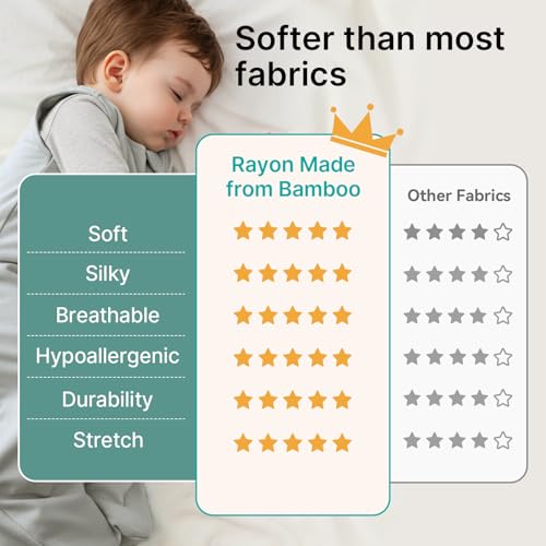 Image of Rayon Made from Bamboo Sleep Sack 0-6 Months 1.0 TOG | Newborn Sleep Sack 0-3 Months 3-6 Months, Sleeping Bag with 2-Way Zipper, Baby Wearable Blanket, All-Year-Round Comfort